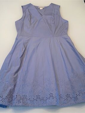 Calypso St. Barth Periwinkle Blue Floral Eyelet Hem Fit Flare Dress Pockets L